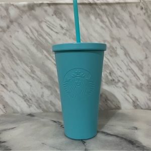 Starbucks 2016 Tiffany blue matte metal tumbler grande straw drink 16oz 437ml